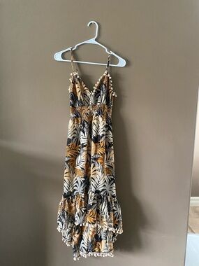 Tropical Palm Print Maxi Dress in Mustard and Black